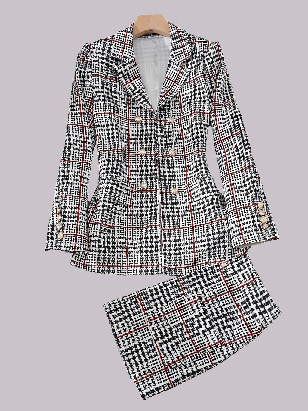 Tailleur jupe grande taille à carreaux pour femme – Ensemble deux pièces blazer et jupe taille haute