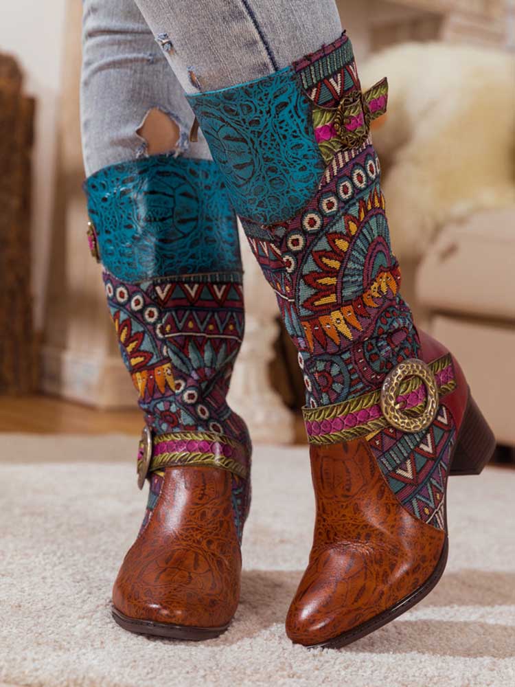 Bottes hautes en cuir bohème à motif épissé