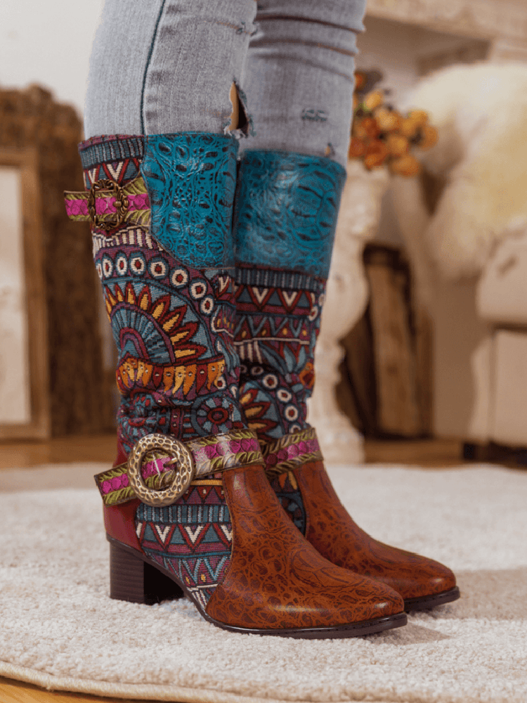 Bottes hautes en cuir bohème à motif épissé