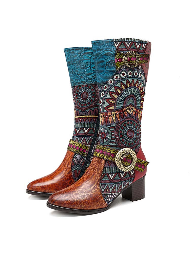 Bottes hautes en cuir bohème à motif épissé
