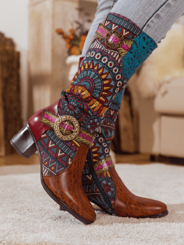 Bottes hautes en cuir bohème à motif épissé