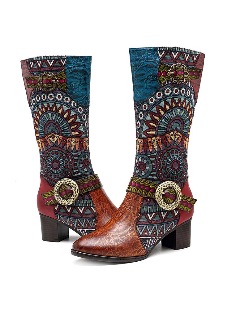 Bottes hautes en cuir bohème à motif épissé