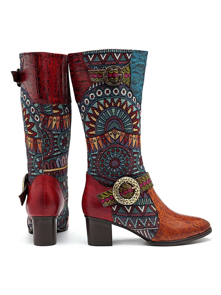 Bottes hautes en cuir bohème à motif épissé