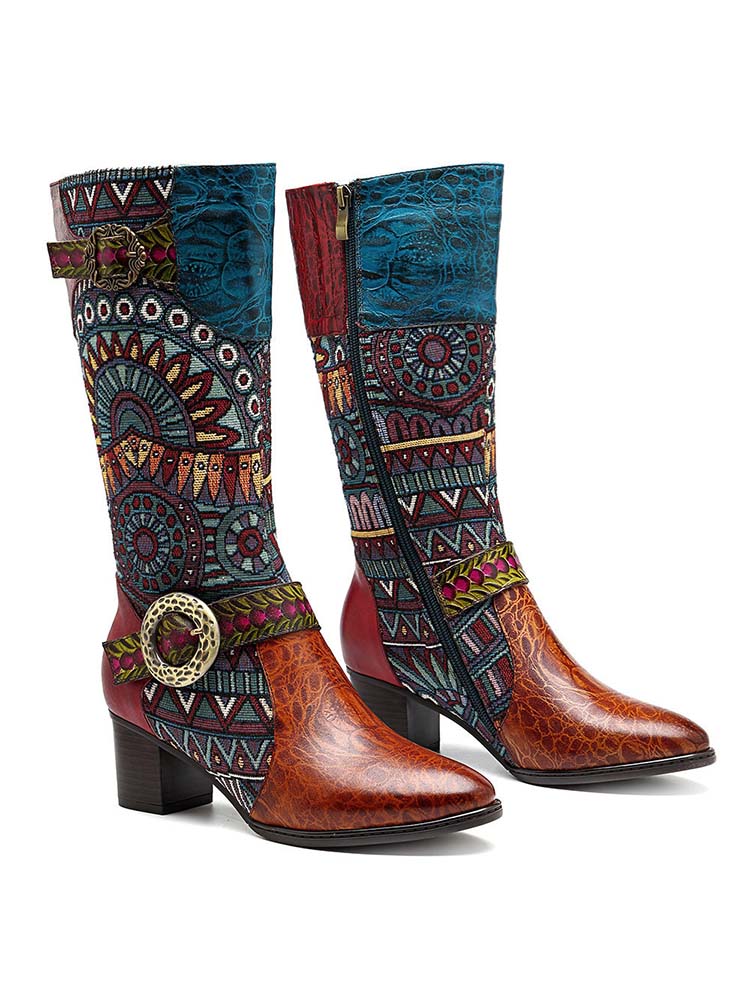 Bottes hautes en cuir bohème à motif épissé