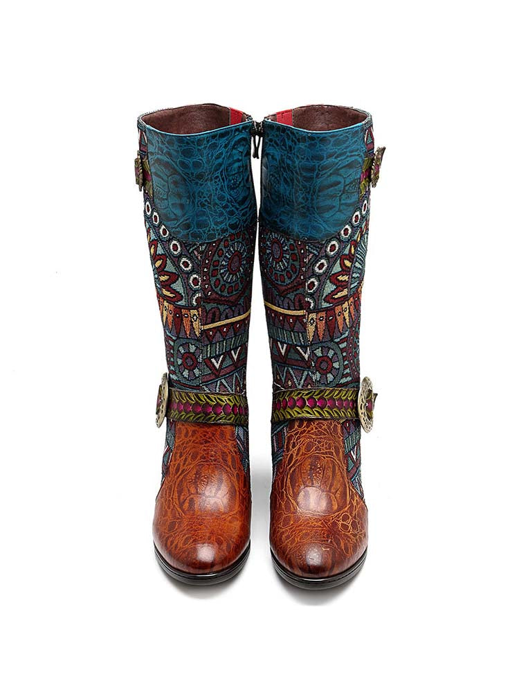 Bottes hautes en cuir bohème à motif épissé
