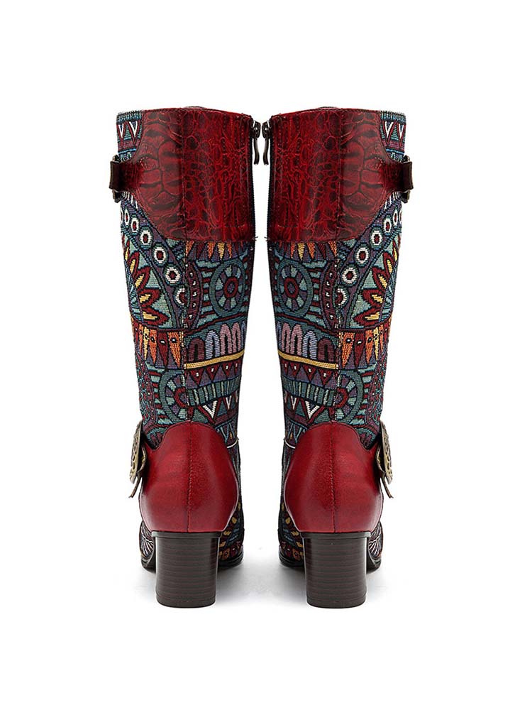 Bottes hautes en cuir bohème à motif épissé