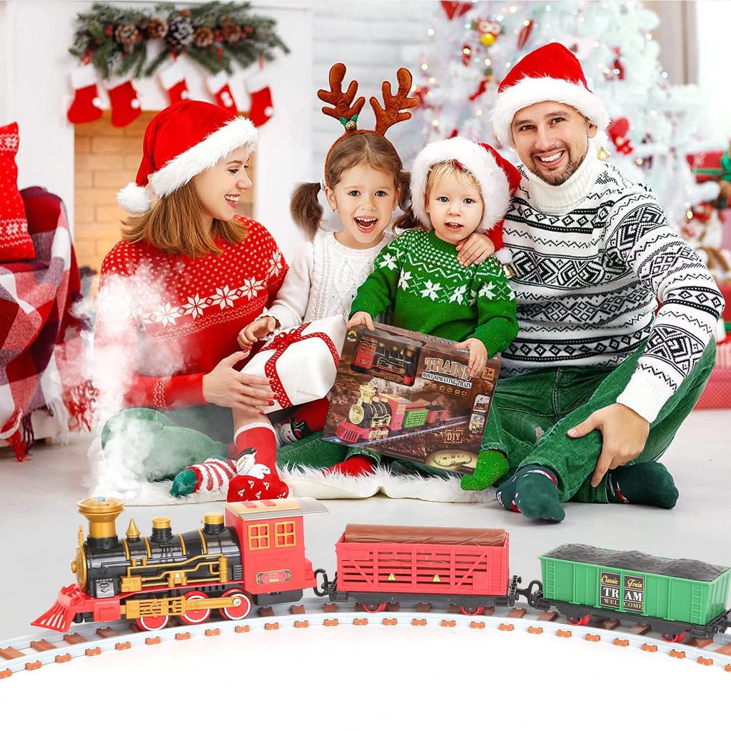 193 pièces : Set de train électrique Locomotive à vapeur Voiture de passagers Wagon à charbon Train de Noël