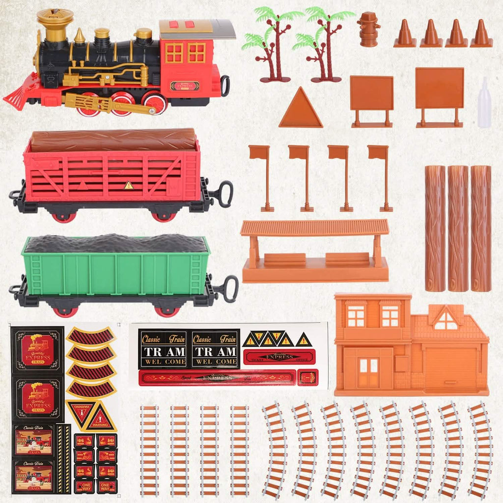 193 pièces : Set de train électrique Locomotive à vapeur Voiture de passagers Wagon à charbon Train de Noël
