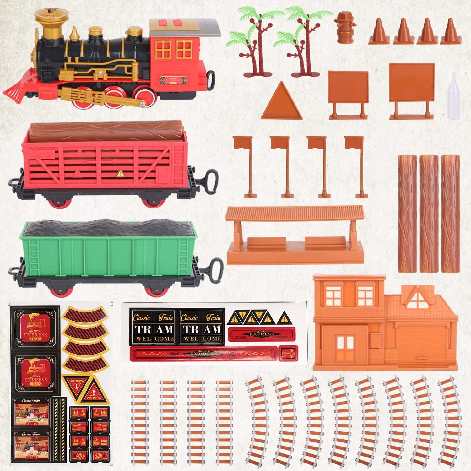 193 pièces : Set de train électrique Locomotive à vapeur Voiture de passagers Wagon à charbon Train de Noël