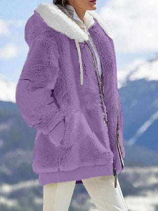 Veste polaire à capuche – Sweat zippé oversize avec poches