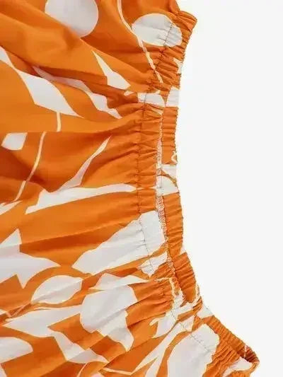 Robe imprimée à épaules dénudées et manches ballon