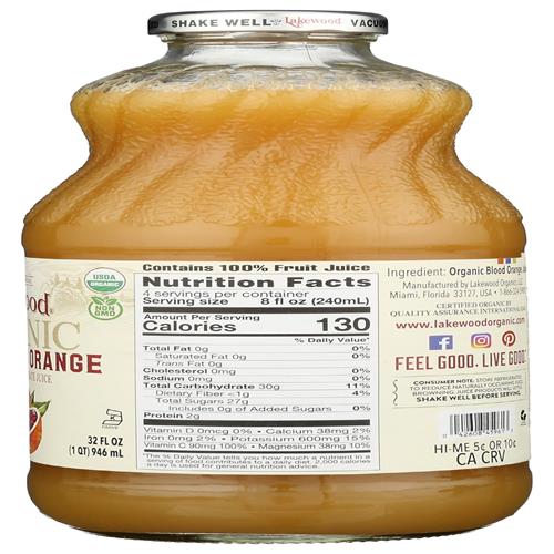 Lakewood, Jus d'orange sanguine pur biologique, 946 ml