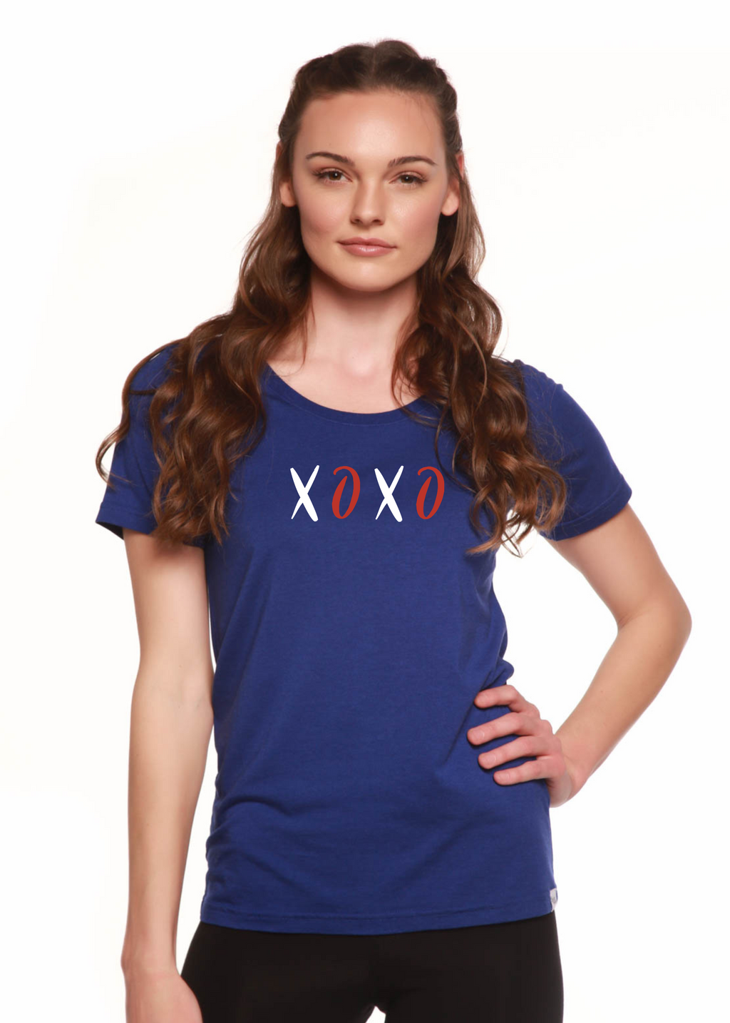 T-shirt à manches en bambou et col rond imprimé XOXO pour femme