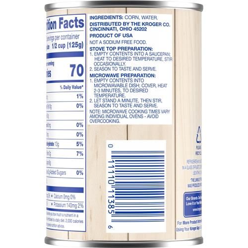 Kroger Maïs doux en grains entiers en conserve 432 g