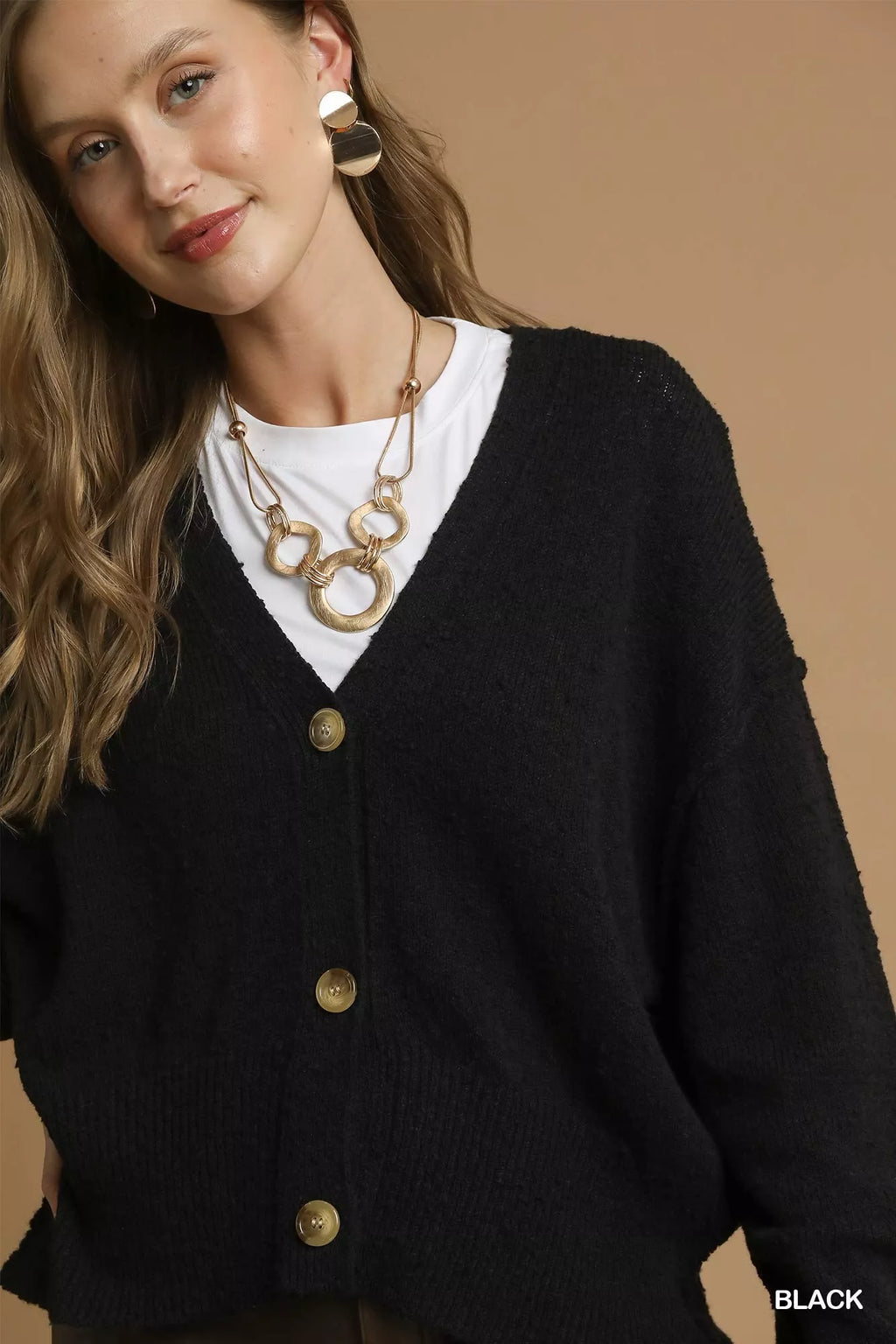 Cardigan en tricot à col en V boutonné Umgee