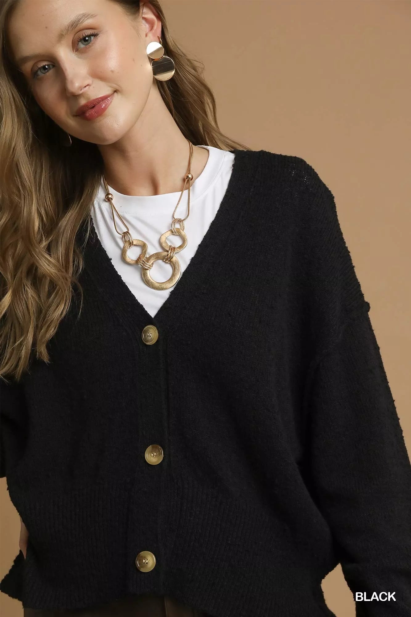 Cardigan en tricot à col en V boutonné Umgee