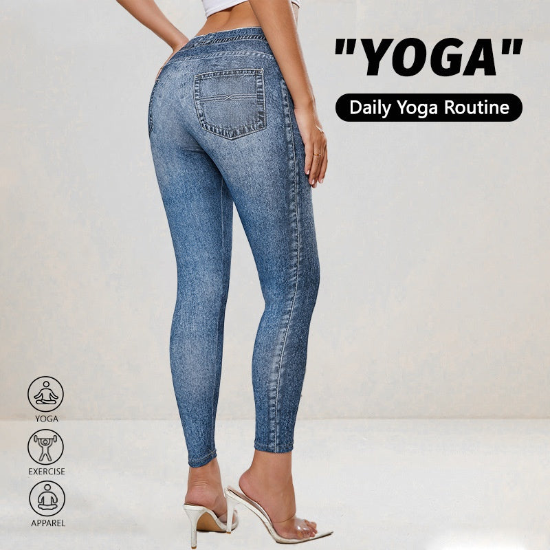Legging en jean rétro taille haute, pour femme, effet lifting des fesses, pantalon de yoga, jean de yoga, tenue de yoga, tenue de fitness.
