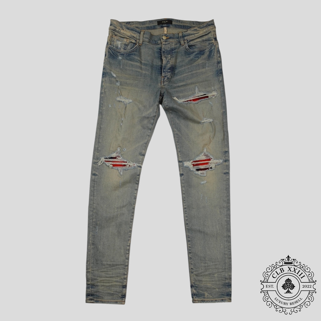 Jean Amiri MX1 à Patchs Écossais en Indigo Argile/Rouge