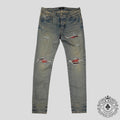 Jean Amiri MX1 à Patchs Écossais en Indigo Argile/Rouge