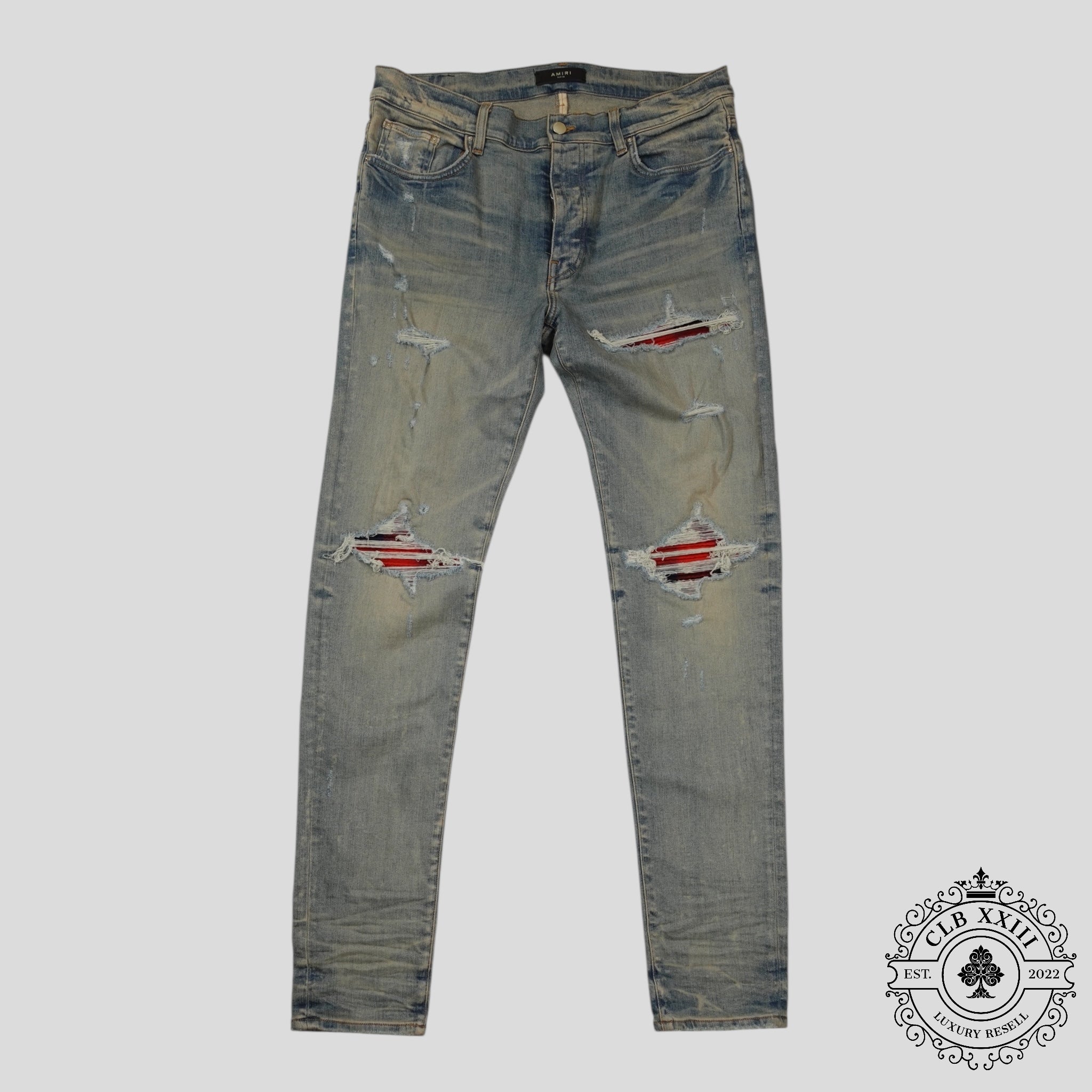 Jean Amiri MX1 à Patchs Écossais en Indigo Argile/Rouge