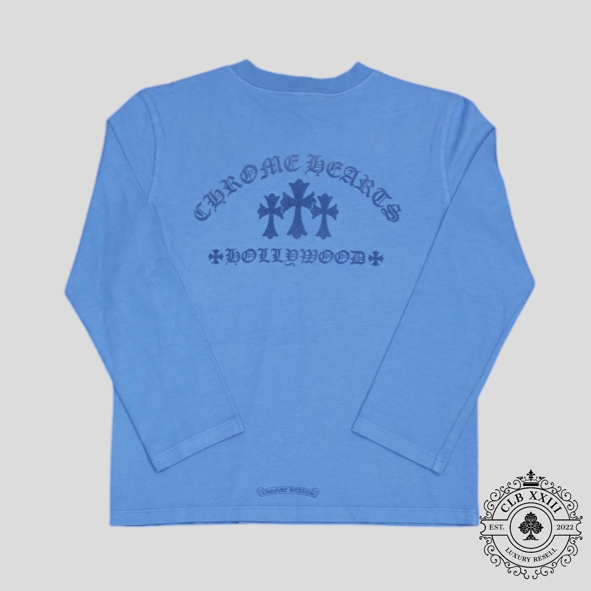 Manches longues floquées triple croix Chrome Hearts pour femme, bleues