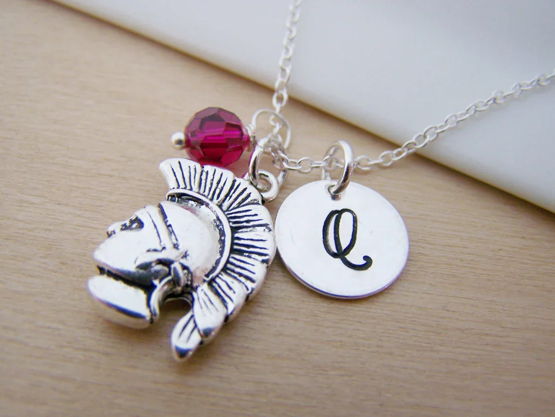 Collier spartiate personnalisé – Pendentif spartiate plaqué avec chaîne en argent sterling, pierre de naissance et initiale