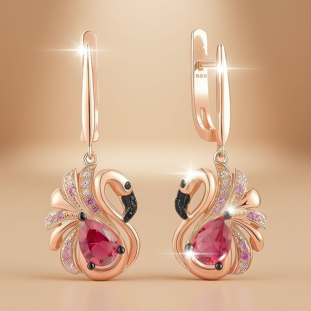 Boucles d'oreilles pendantes flamant rose en argent sterling