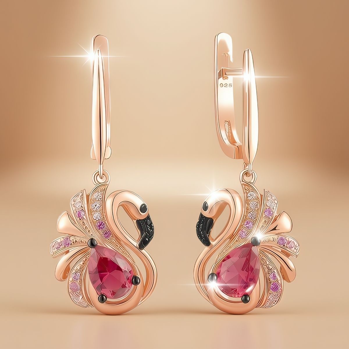 Boucles d'oreilles pendantes flamant rose en argent sterling