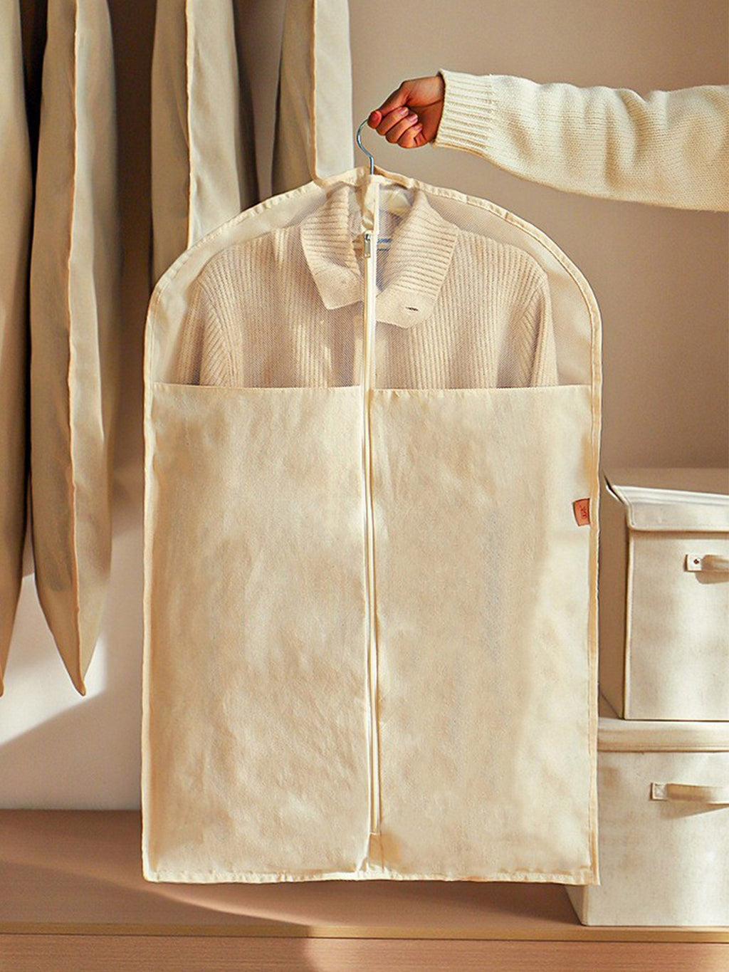 Sacs de rangement anti-poussière en lin et coton avec fenêtre transparente