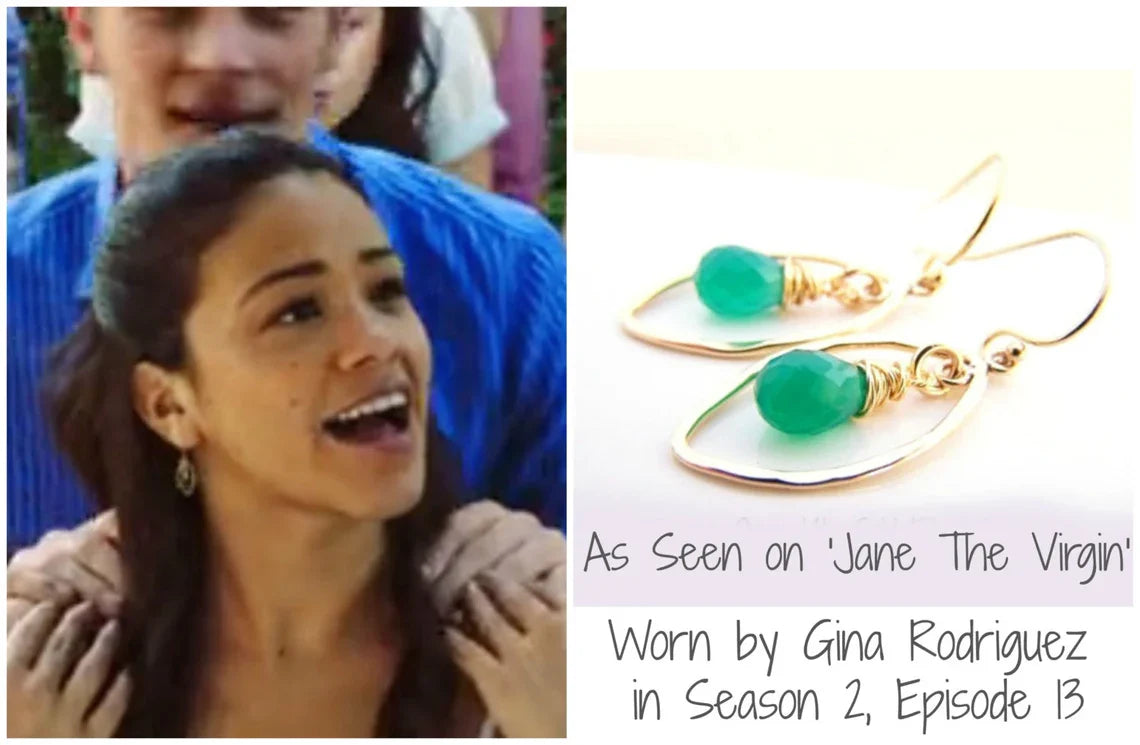 Vu dans Jane the Virgin – Boucles d'oreilles en onyx vert et or 14 carats