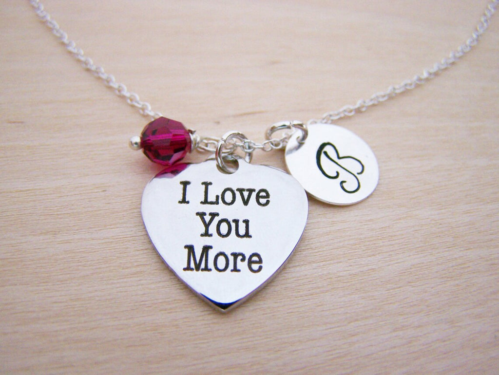 Collier "Je t'aime plus" – Argent sterling avec pierre de naissance et breloque initiale