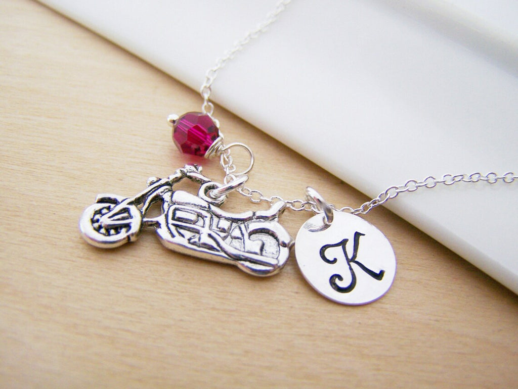 Collier Moto Personnalisé – Argent Sterling avec Pierre de Naissance ou Perle