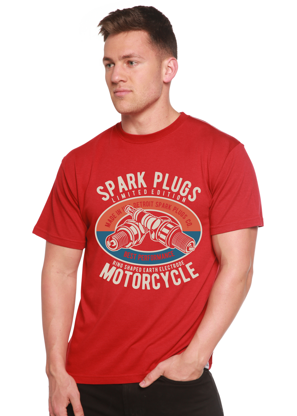 T-shirt graphique à manches courtes en viscose de bambou/coton biologique Spark Plugs Spun Bamboo® pour homme