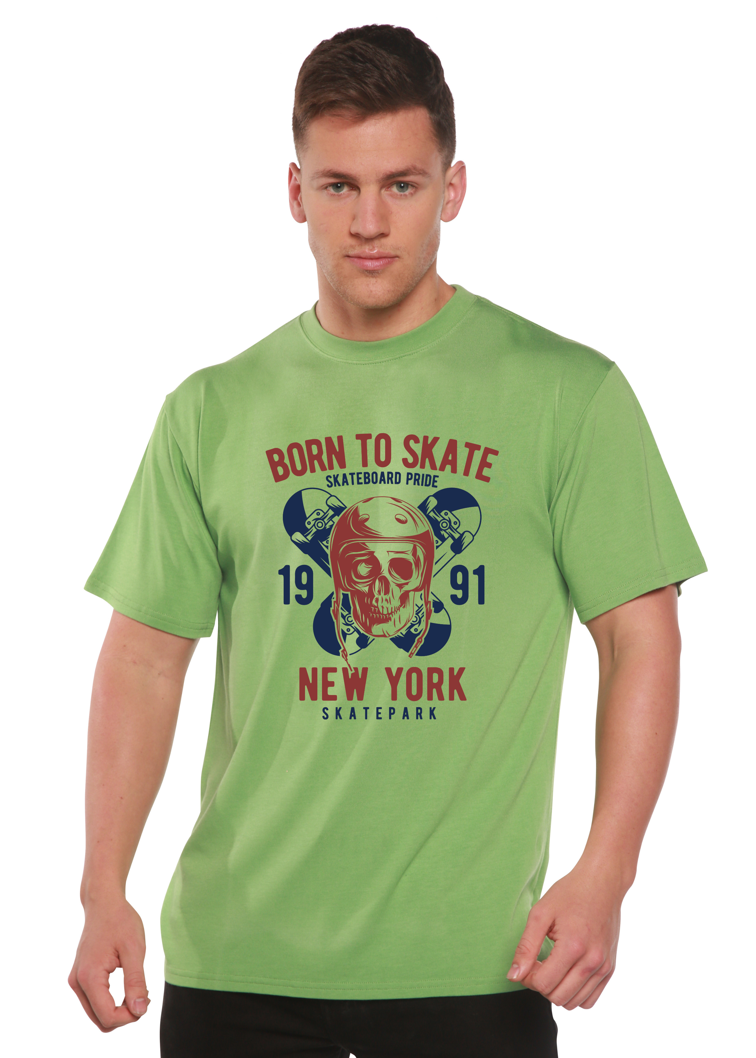 T-shirt graphique à manches courtes pour homme en viscose de bambou et coton biologique "Born To Skate 1991 New York"