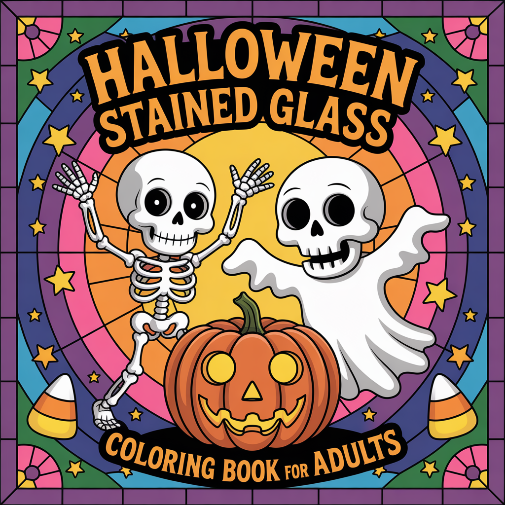 Livre de coloriage vitrail Halloween – Téléchargement instantané (PDF)