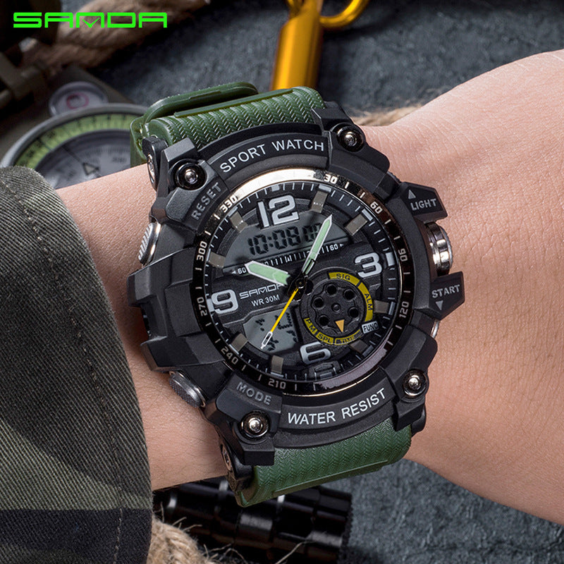 Nouvelle Montre Sport Analogique-Numérique Pour Hommes et Femmes Étanche 50M Professionnelle Quartz Grand Cadran Montre-Bracelet Militaire Avec Mode Nuit