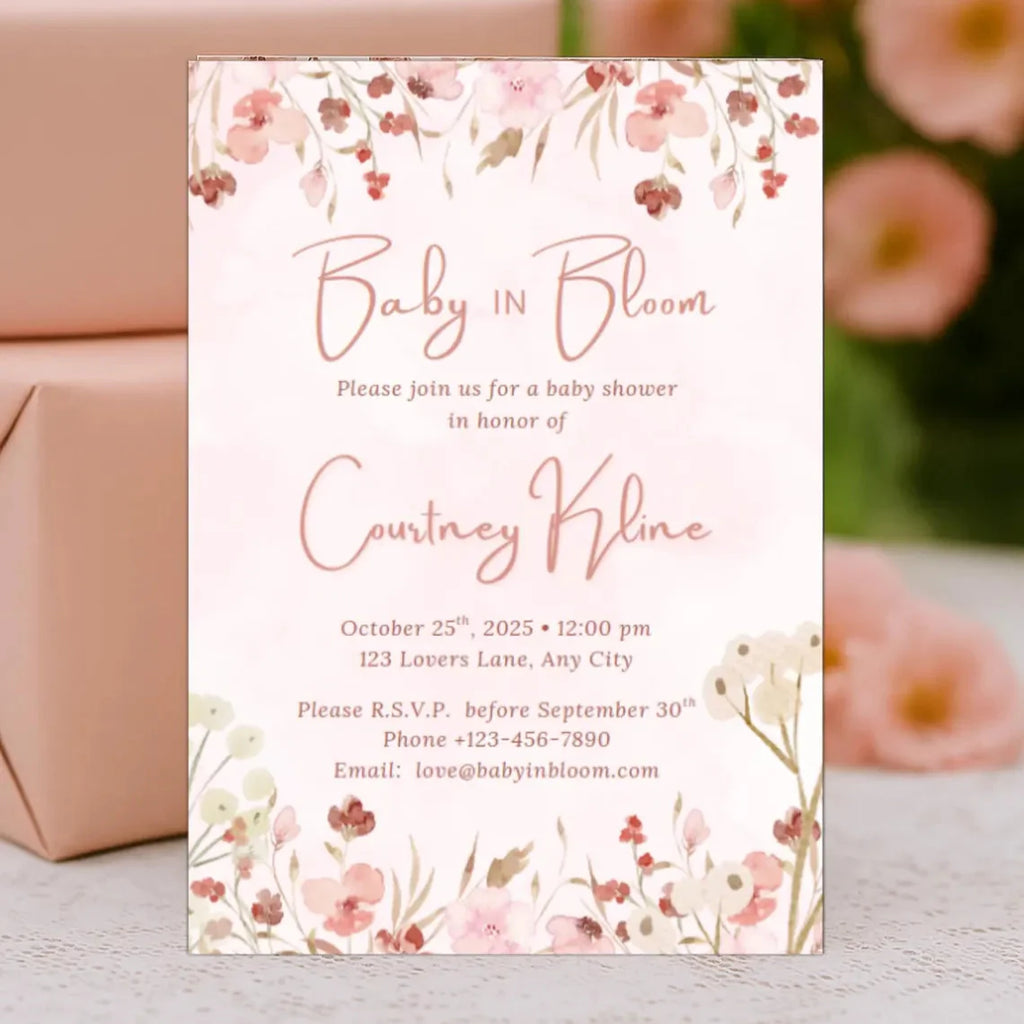 Invitation bébé en fleurs, Invitation et carte de remerciement de fête prénatale Fleurs sauvages