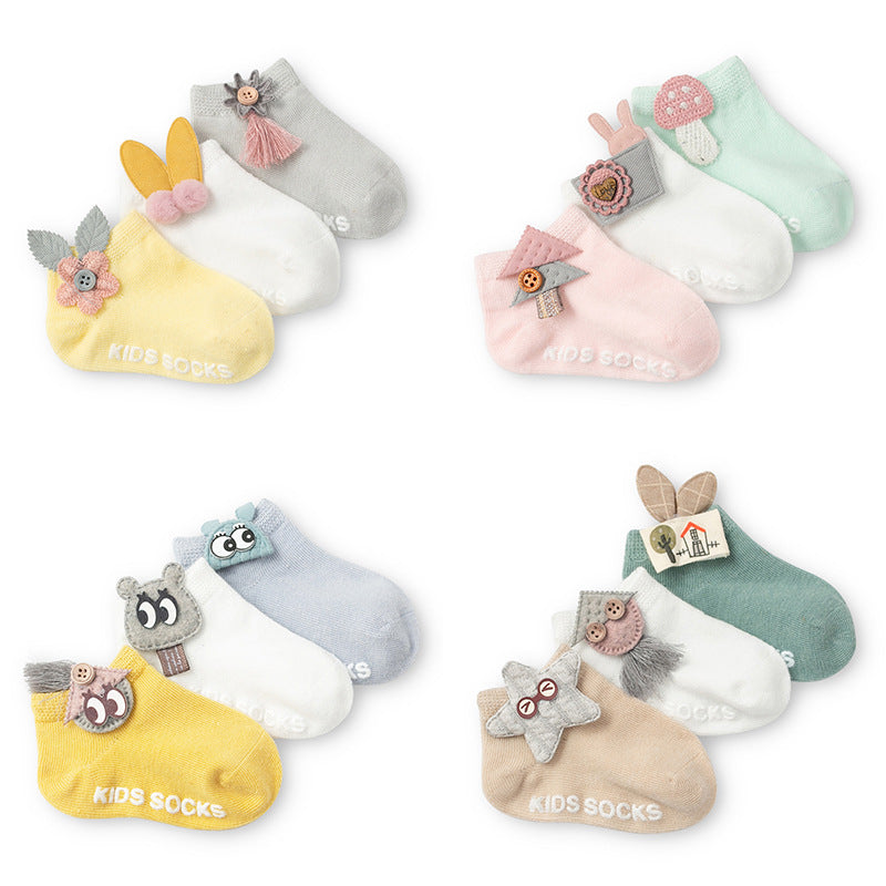 Lot de 3 paires de chaussettes antidérapantes en coton pour nouveau-nés et bébés filles, chaussettes avec nœud papillon et fleur pour bébés et enfants de 0 à 24 mois