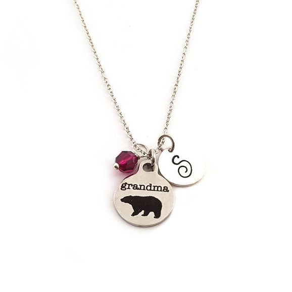 Collier Mamie Ourse – Argent sterling avec pierre de naissance et breloque initiale