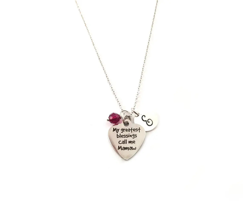 Collier "Appelle-moi Mamie" – Argent sterling avec pierre de naissance et breloque initiale