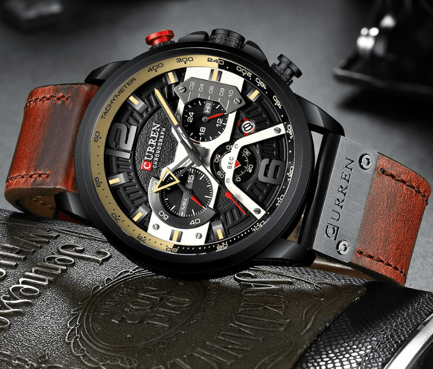 Montre Sport Homme Étanche Avec Bracelets en Cuir, Chronomètres et Grands Chiffres Détails Montres de Luxe Design Unique Excellent Cadeau