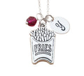 French Fries Necklace – Sterling Silver with Birthstone & Initial Charm