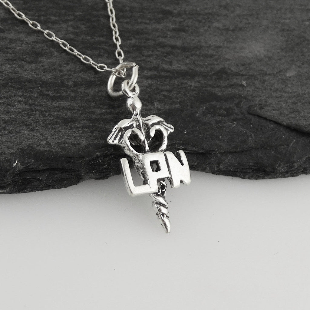 Collier Caducée IDE – Pendentif en argent sterling symbole médical sur chaîne de 40 cm