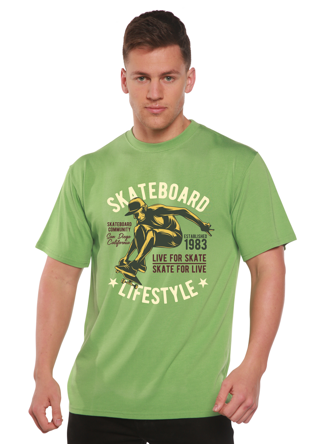 T-shirt à manches courtes et motif en viscose de bambou/coton biologique pour homme Skateboard Lifestyle