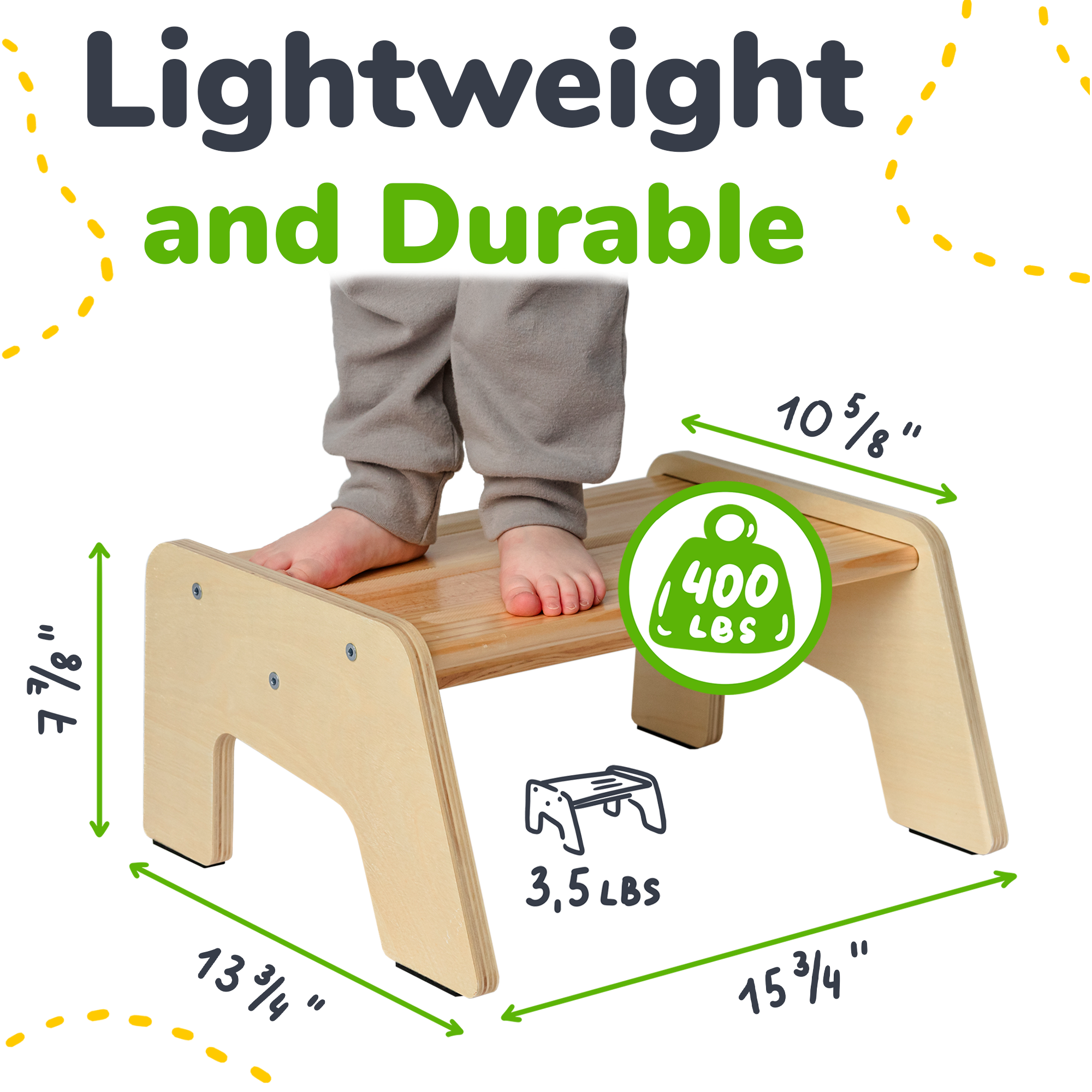 Tabouret en bois à 1 marche pour enfants (tabouret polyvalent pour la cuisine, la salle de bain et l'apprentissage de la propreté)