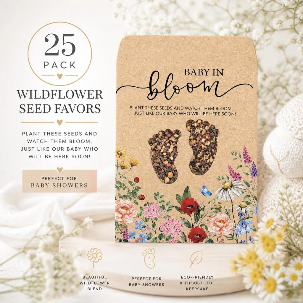 25 sachets de graines "Bébé en fleurs", cadeaux de naissance à planter (fleurs sauvages)