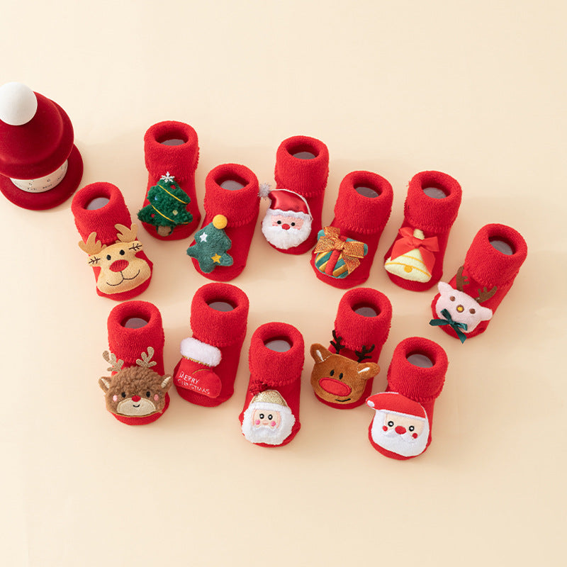 Chaussettes Bébé Noël Nouveau-né Pour Garçons/Filles Chaussettes de Sol de Noël Antidérapantes Chaussettes Premiers Pas Pour Bébé Enfants