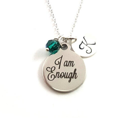 Collier "Je Suis Suffisante" – Argent sterling avec pierre de naissance et breloque initiale