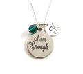 Collier "Je Suis Suffisante" – Argent sterling avec pierre de naissance et breloque initiale