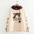 Sweat à capuche femme avec oreilles d'ours, manches longues, ruban, pompon, mignon, pull à capuche, haut, sweat-shirt à capuche